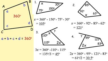 How many degrees are in a quadrilateral?